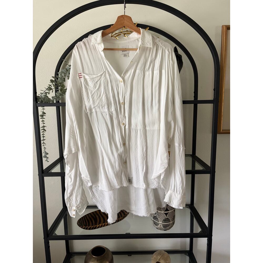 BDG Urban Outfitters Womens  Oversized Button Front Shirt Raw Hem Tunic